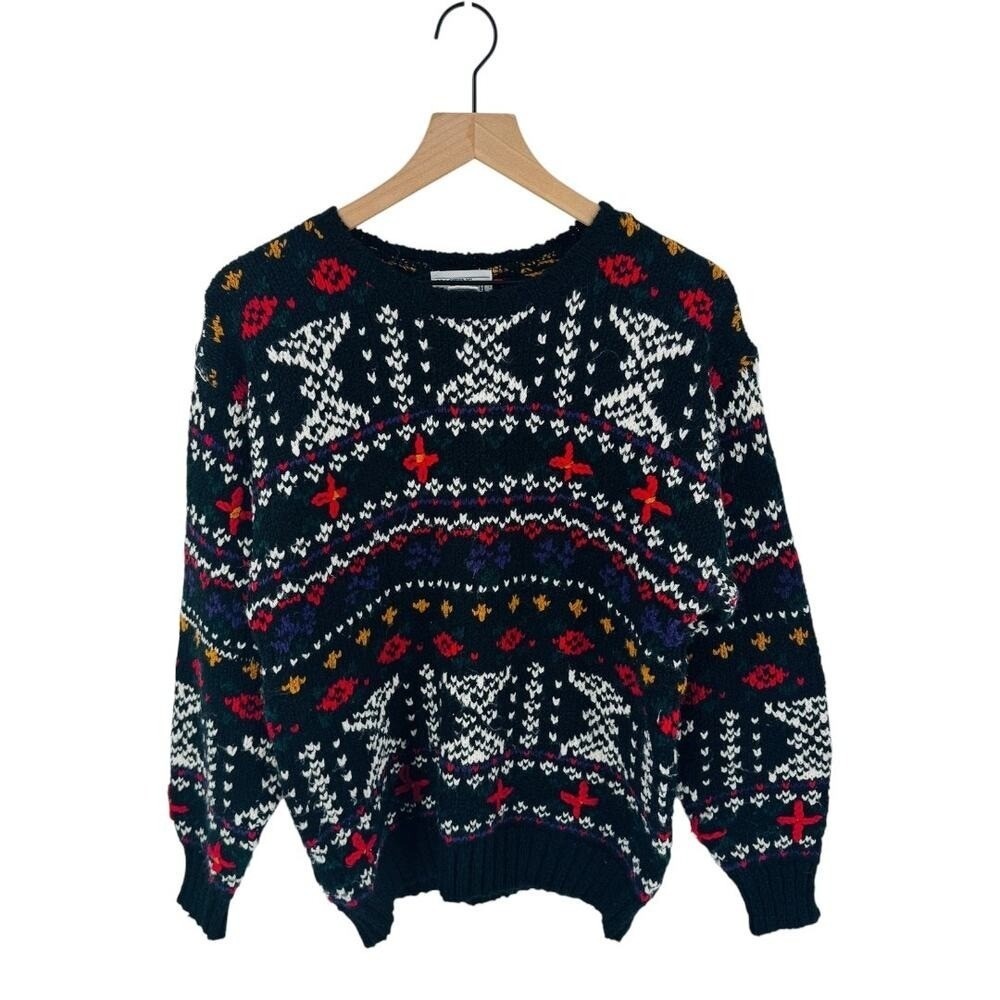 Vintage‎ Hasting & Smith Fair Isle Knit Sweater Black Holiday Pullover Size M